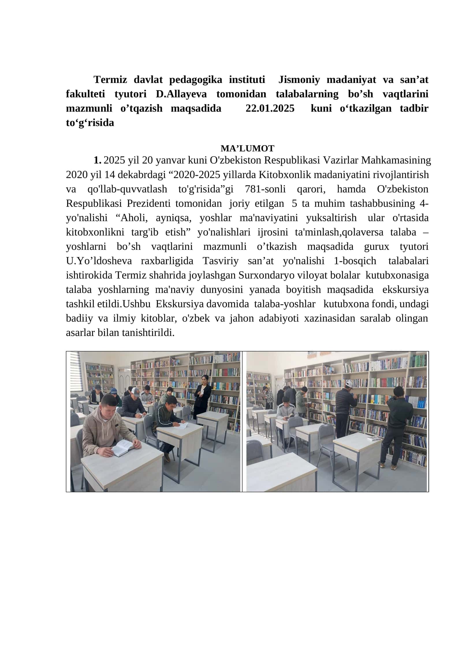 O'qish va kitobxonlik madaniyati