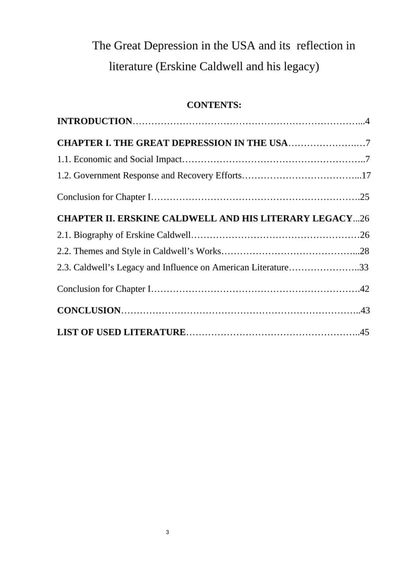 The Great Depression in the USA and its reflection in literature (Erskine Caldwell and his legacy)