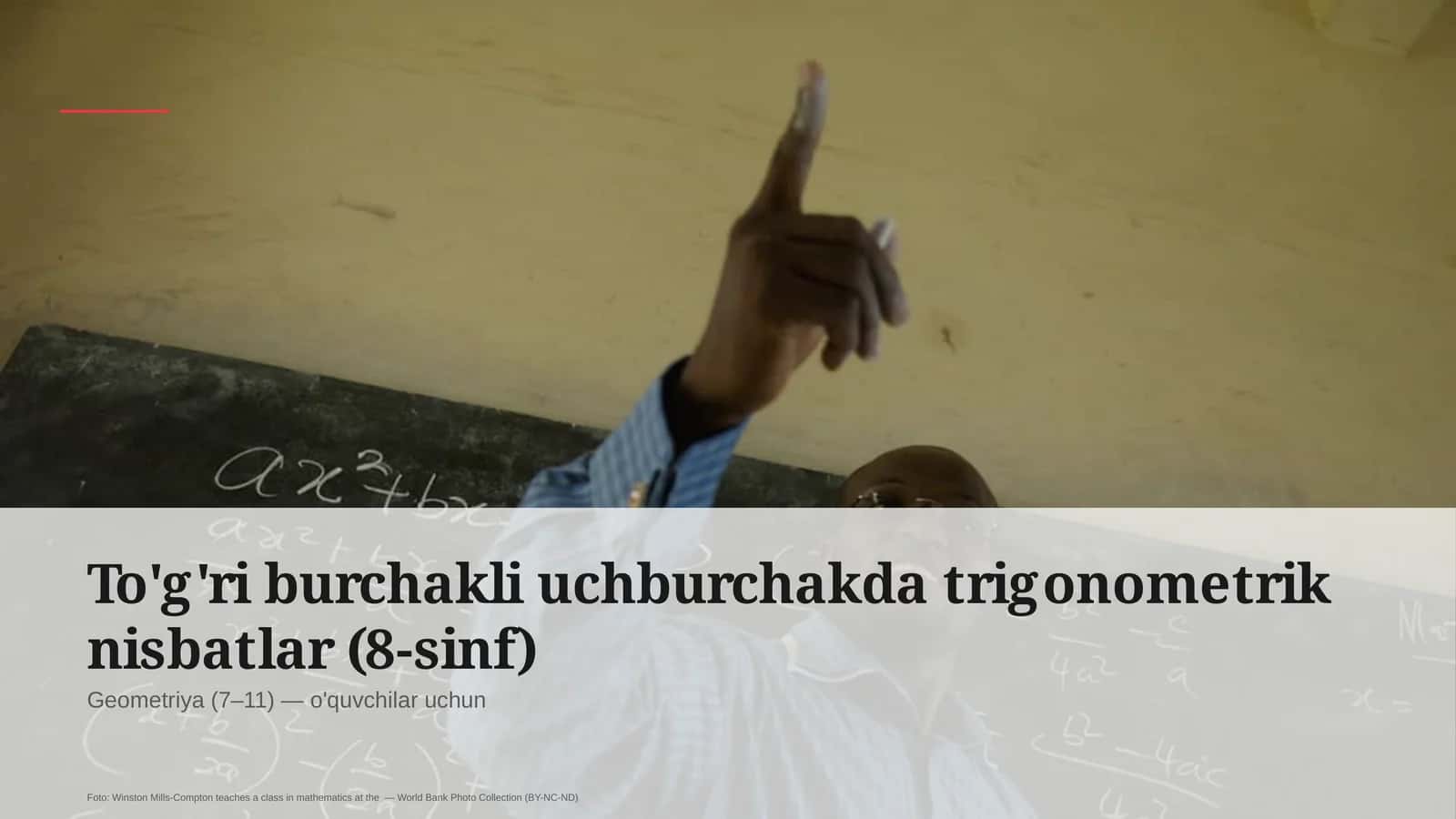 To'g'ri burchakli uchburchakda trigonometrik nisbatlar (8-sinf)