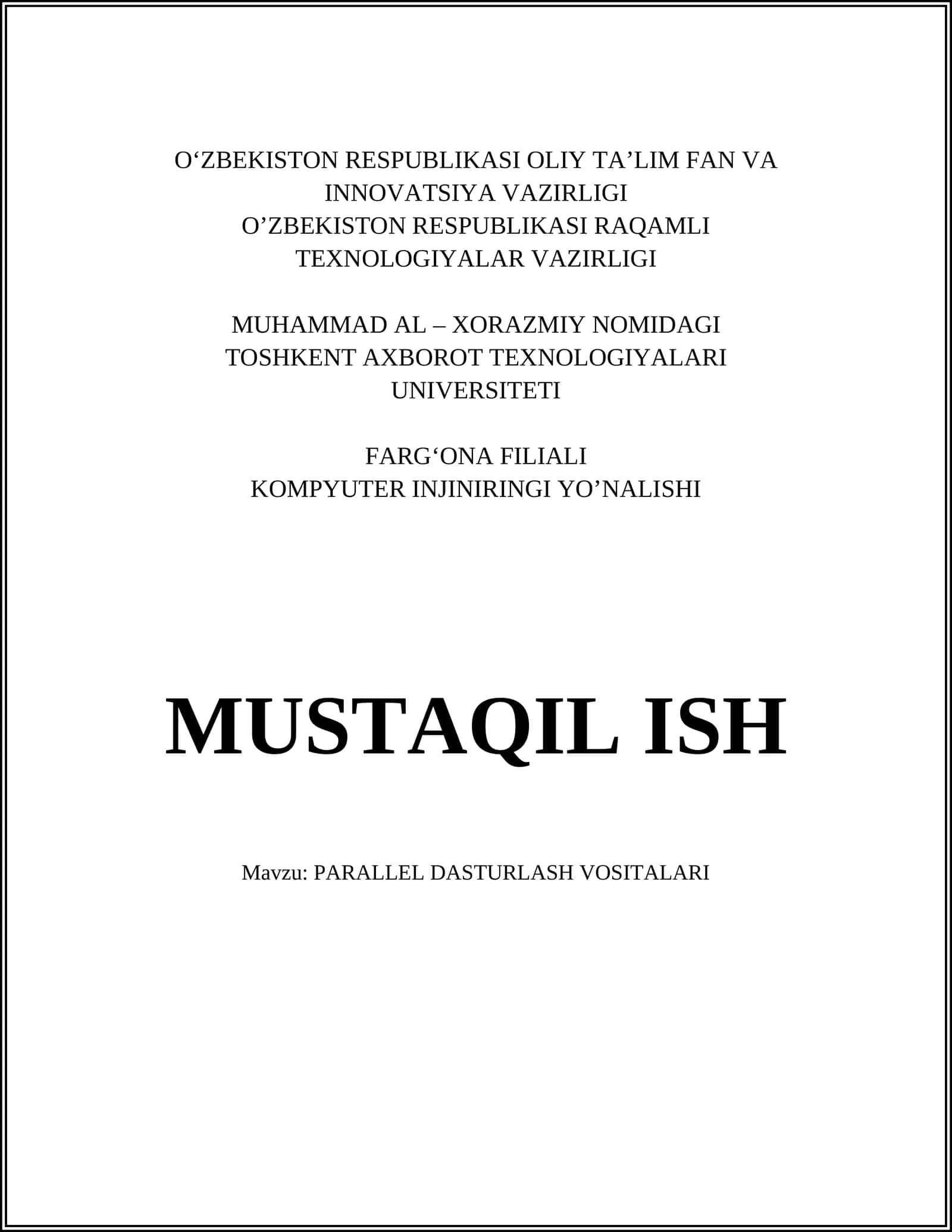 PARALLEL DASTURLASH VOSITALARI