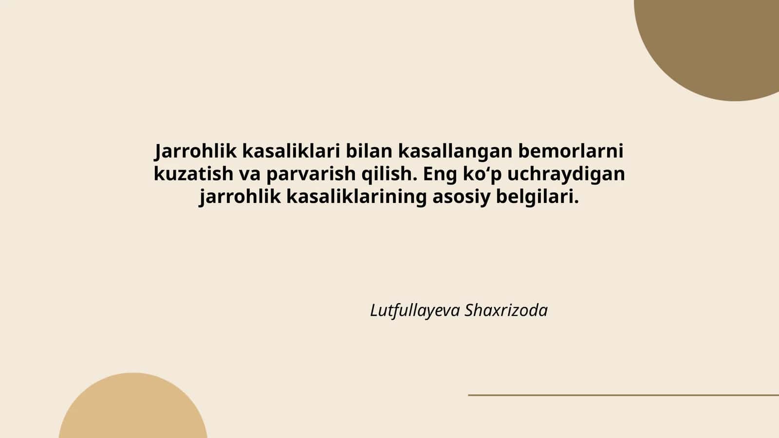 Jarrohlik kasaliklari bilan kasallangan bemorlarni kuzatish va parvarish qilish