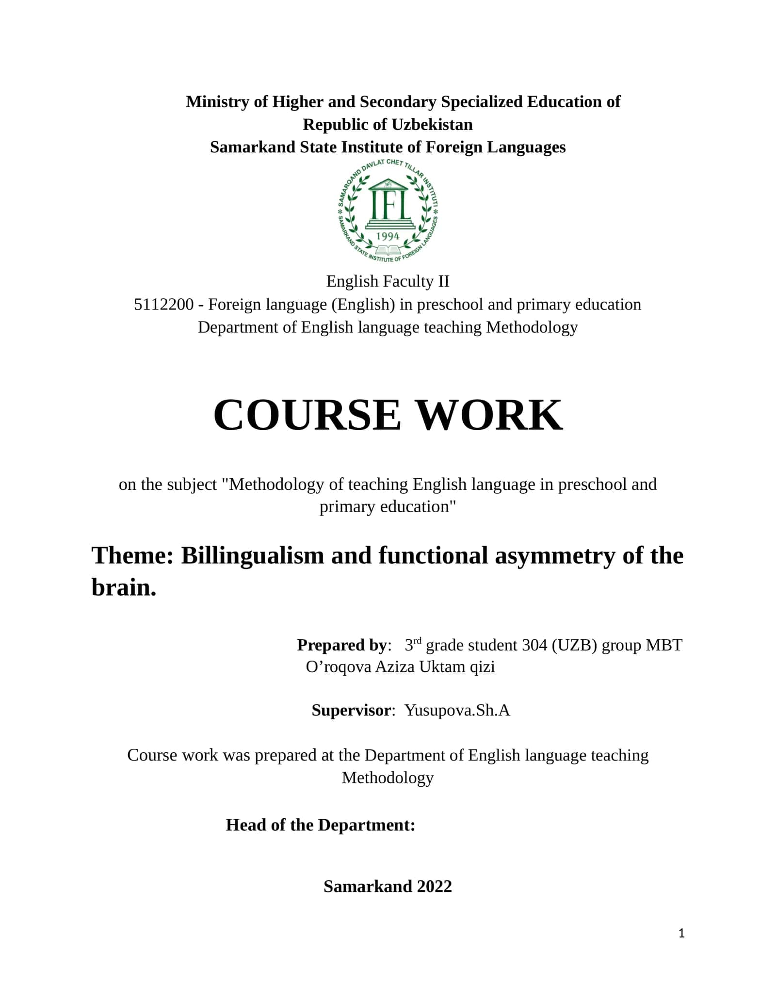 Foreign language (English) in preschool and primary education