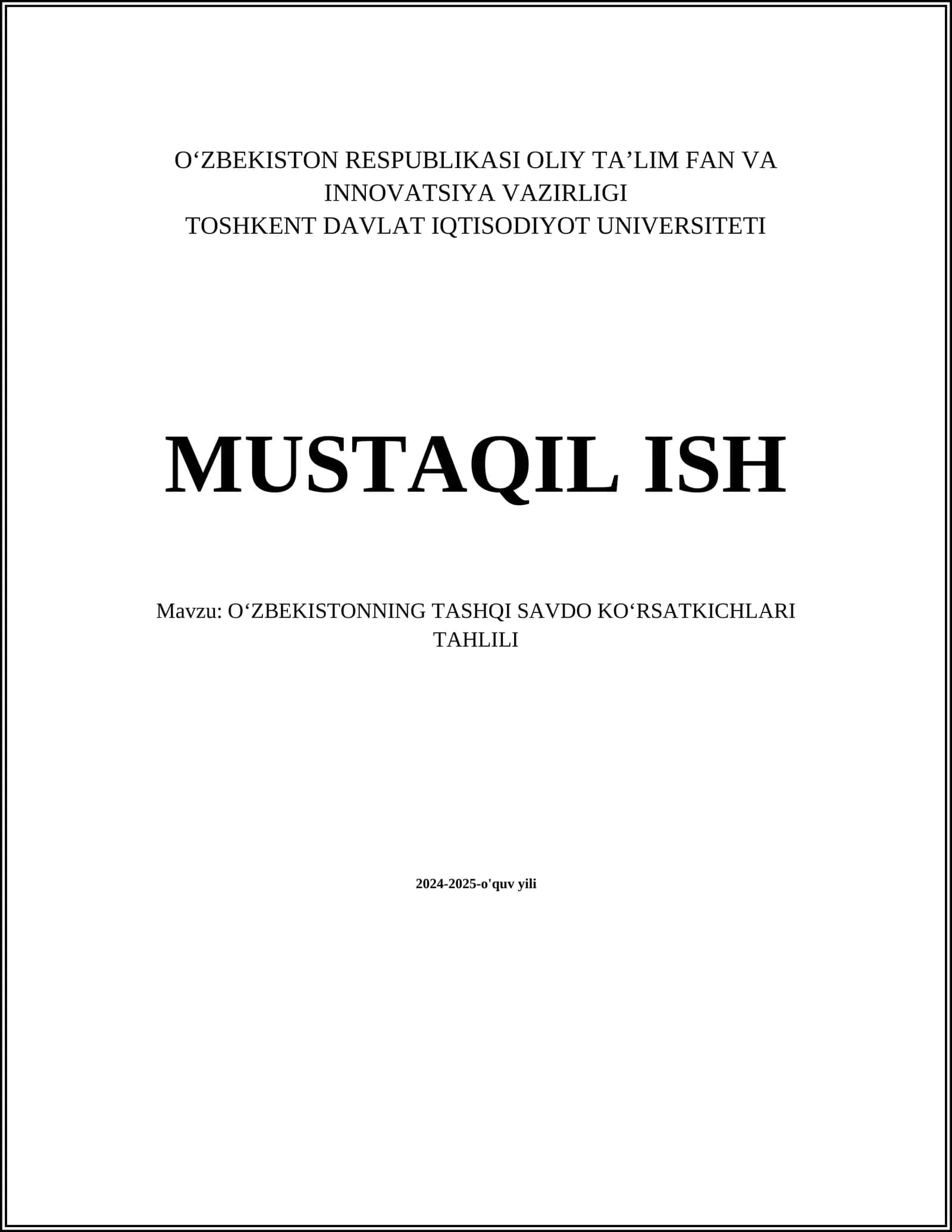 O‘ZBEKISTONNING TASHQI SAVDO KO‘RSATKICHLARI TAHLILI
