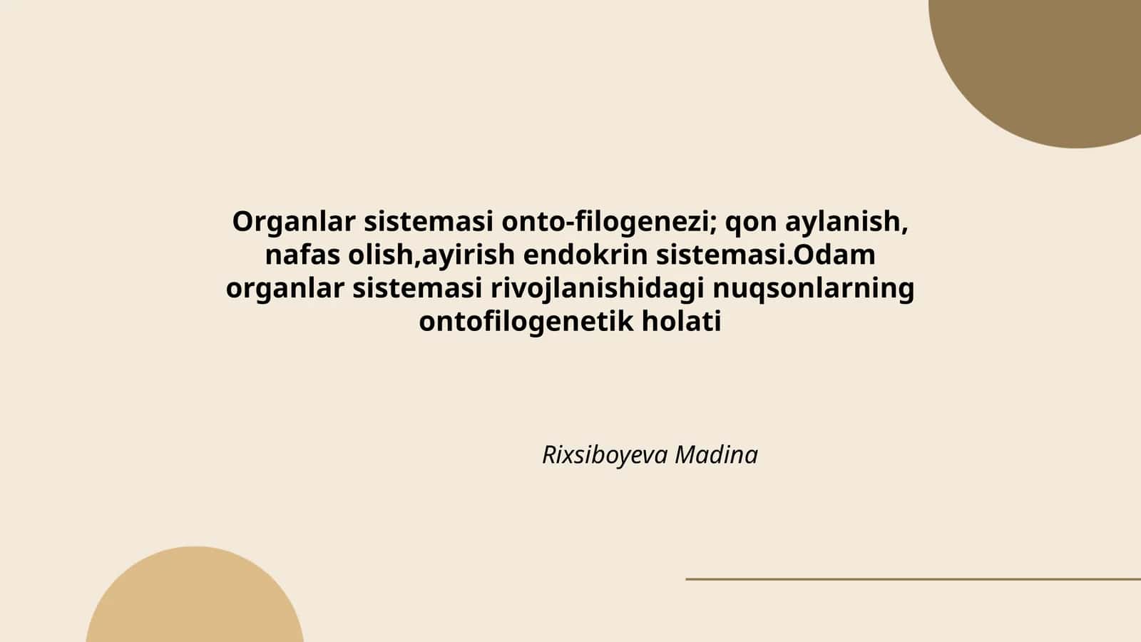 Organlar sistemasi onto-filogenezi; qon aylanish, nafas olish,ayirish endokrin sistemasi.Odam organlar sistemasi rivojlanishidagi nuqsonlarning ontofilogenetik holati