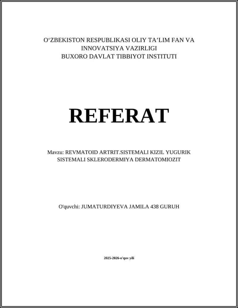REVMATOID ARTRIT.SISTEMALI KIZIL YUGURIK SISTEMALI SKLERODERMIYA DERMATOMIOZIT