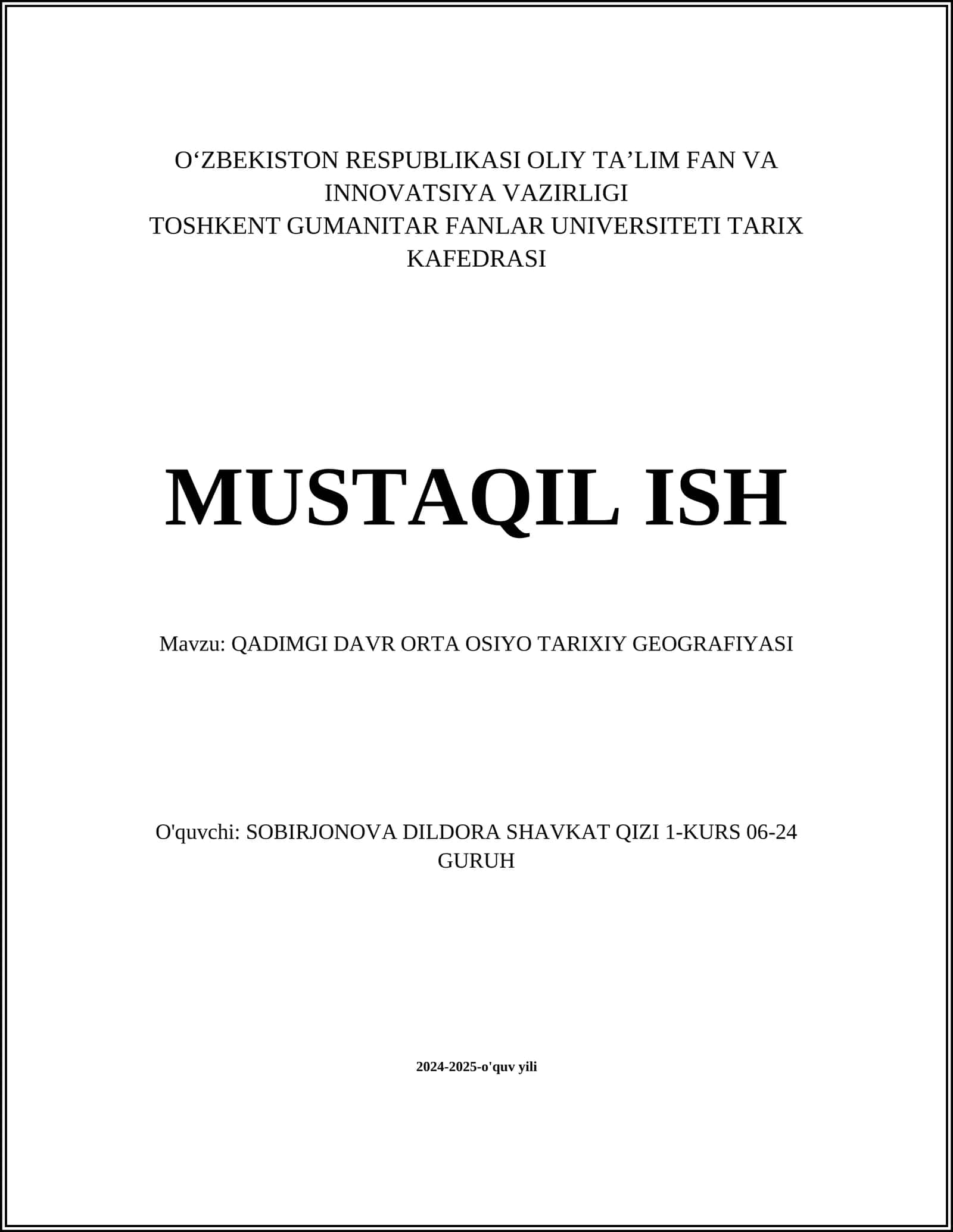 QADIMGI DAVR ORTA OSIYO TARIXIY GEOGRAFIYASI