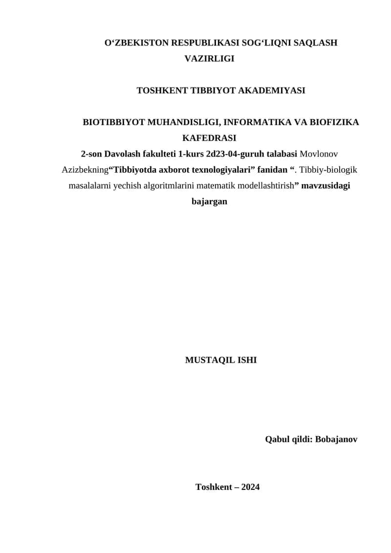 Tibbiyotda axborot texnologiyalari