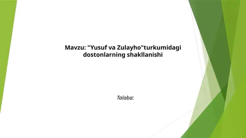 "Yusuf va Zulayho" turkumidagi dostonlarning shakllanishi