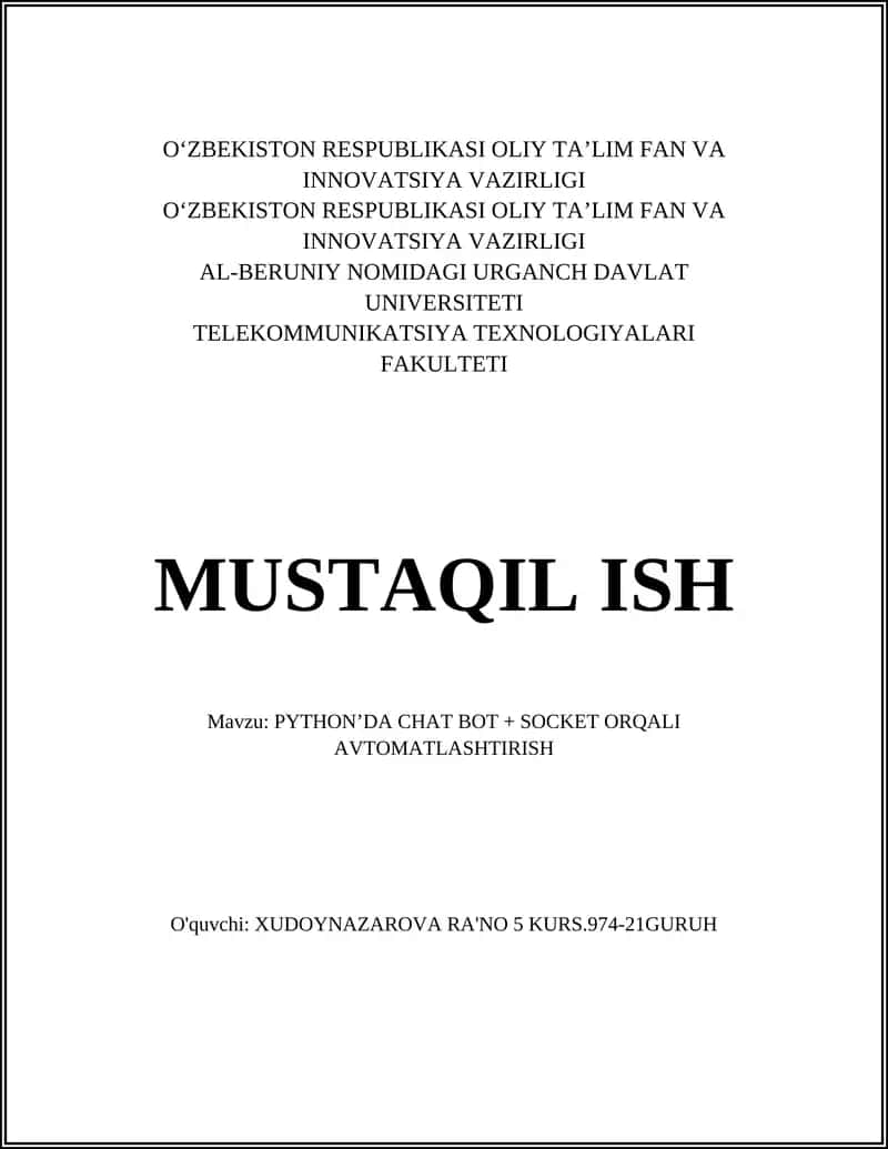 PYTHON’DA CHAT BOT + SOCKET ORQALI AVTOMATLASHTIRISH