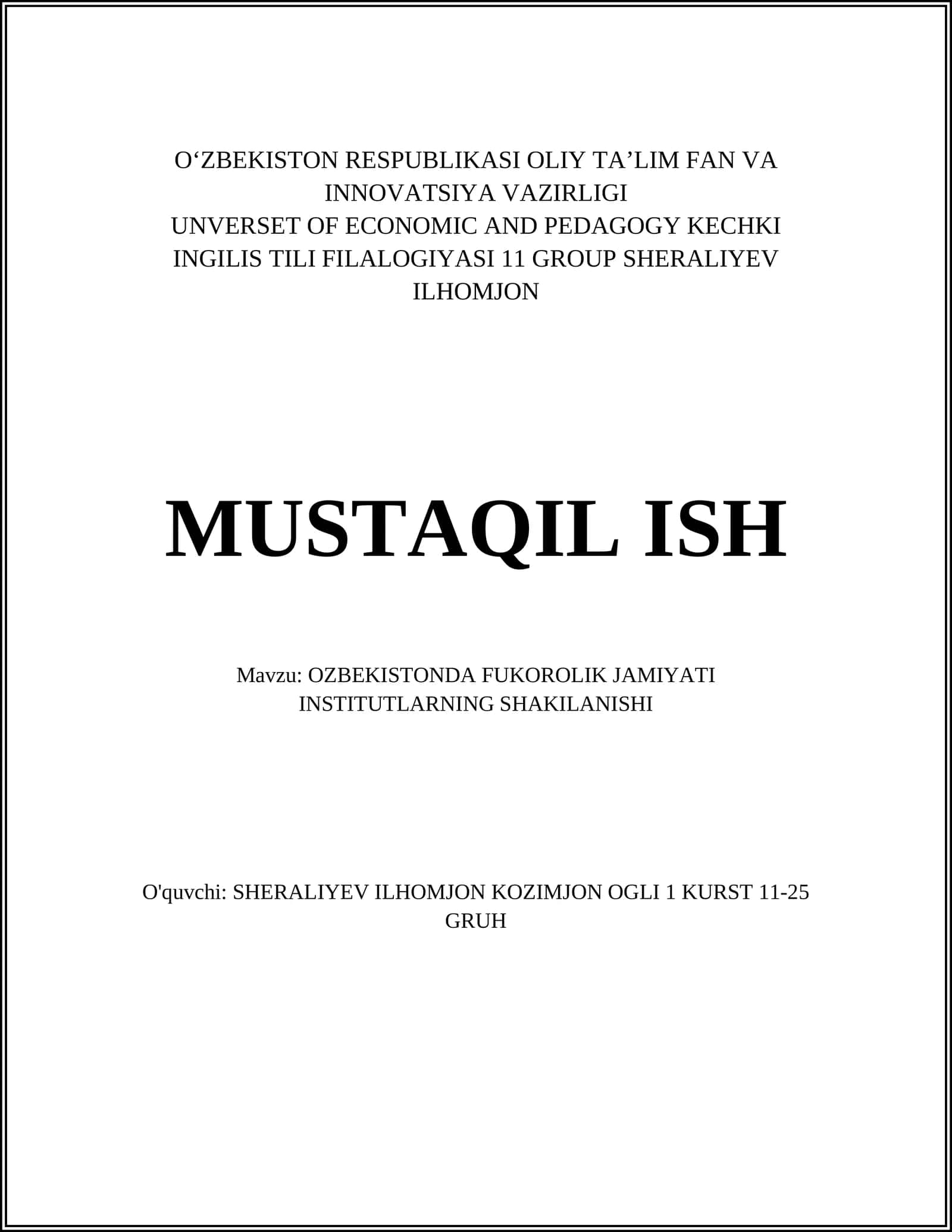 O'zbekistonda fuqarolik jamiyati institutlarining mustaqillik davridagi rivojlanishi