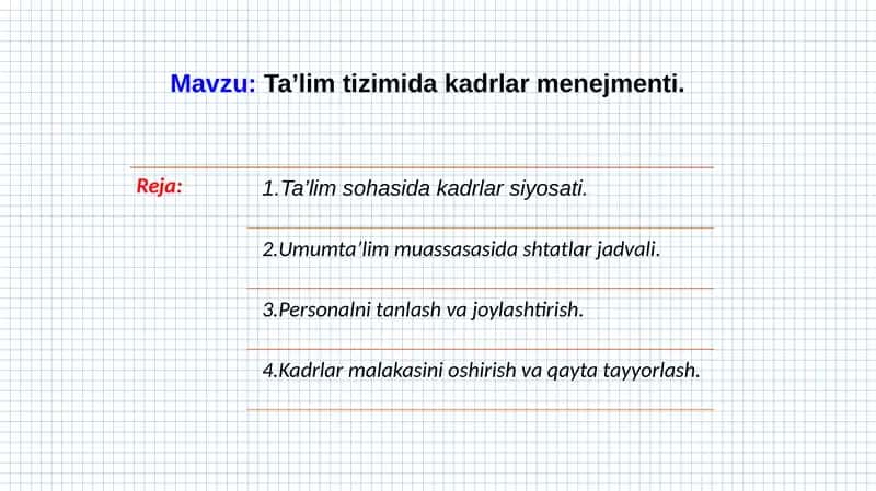 Ta’lim tizimida kadrlar menejmenti