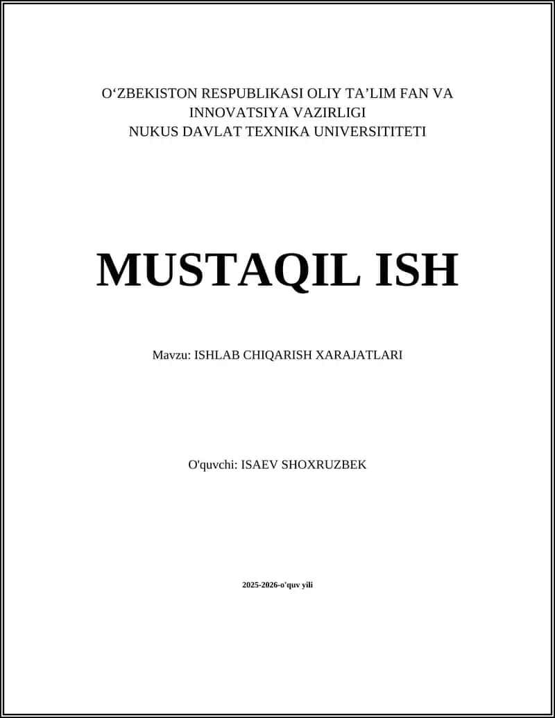 ISHLAB CHIQARISH XARAJATLARI