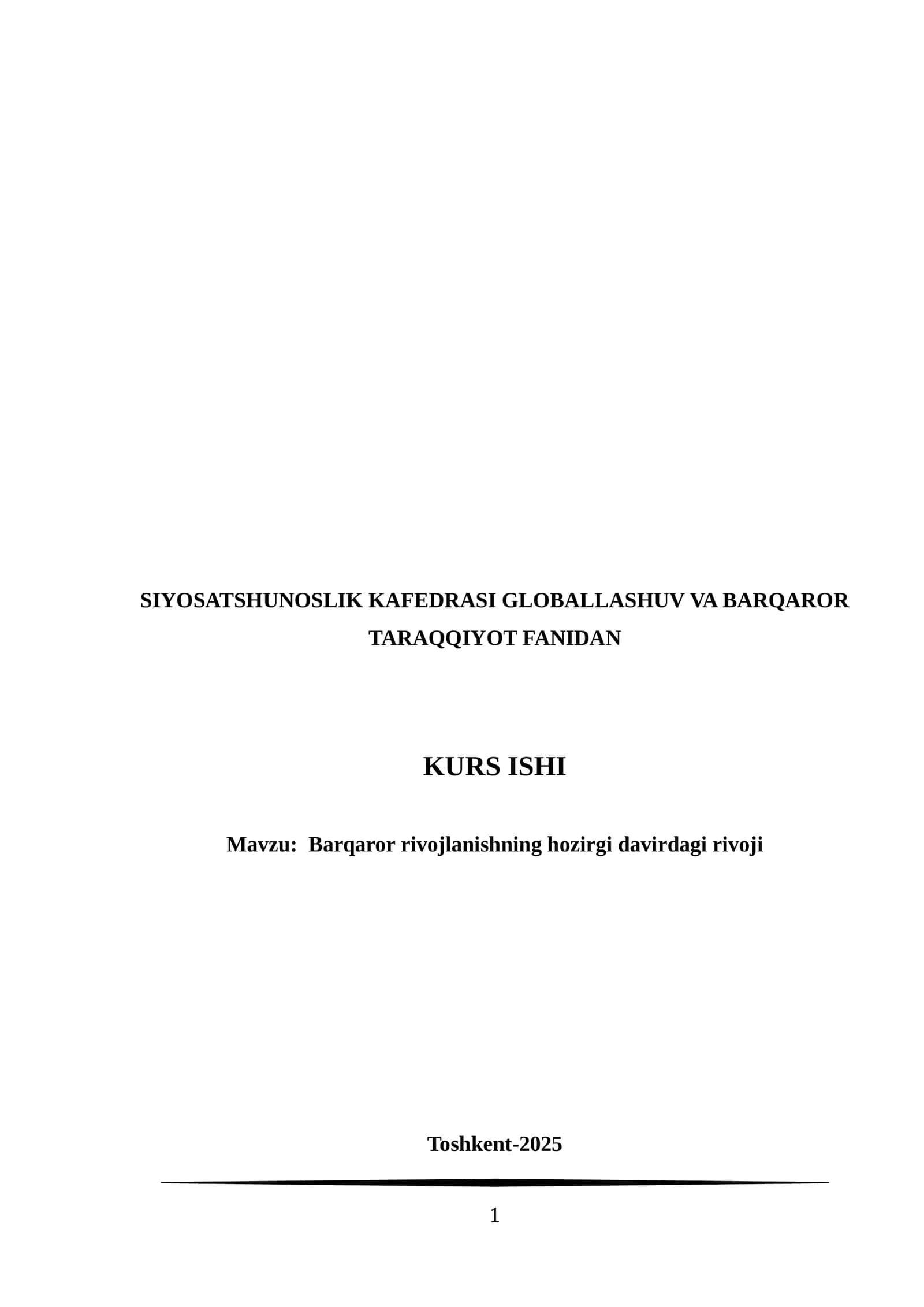 Barqaror rivojlanishning hozirgi davrdagi rivoji