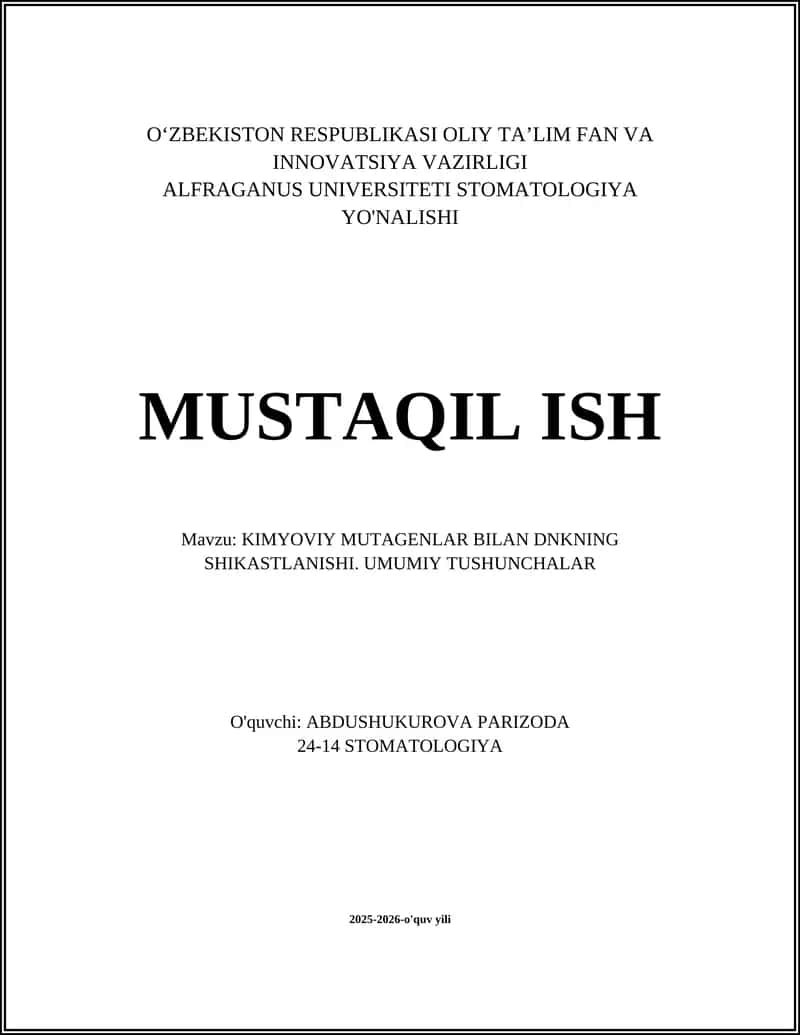KIMYOVIY MUTAGENLAR BILAN DNKNING SHIKASTLANISHI