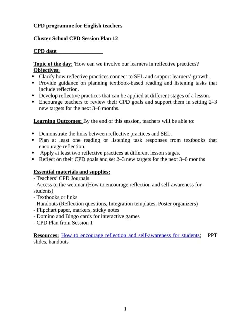 Cluster School CPD Session Plan 12