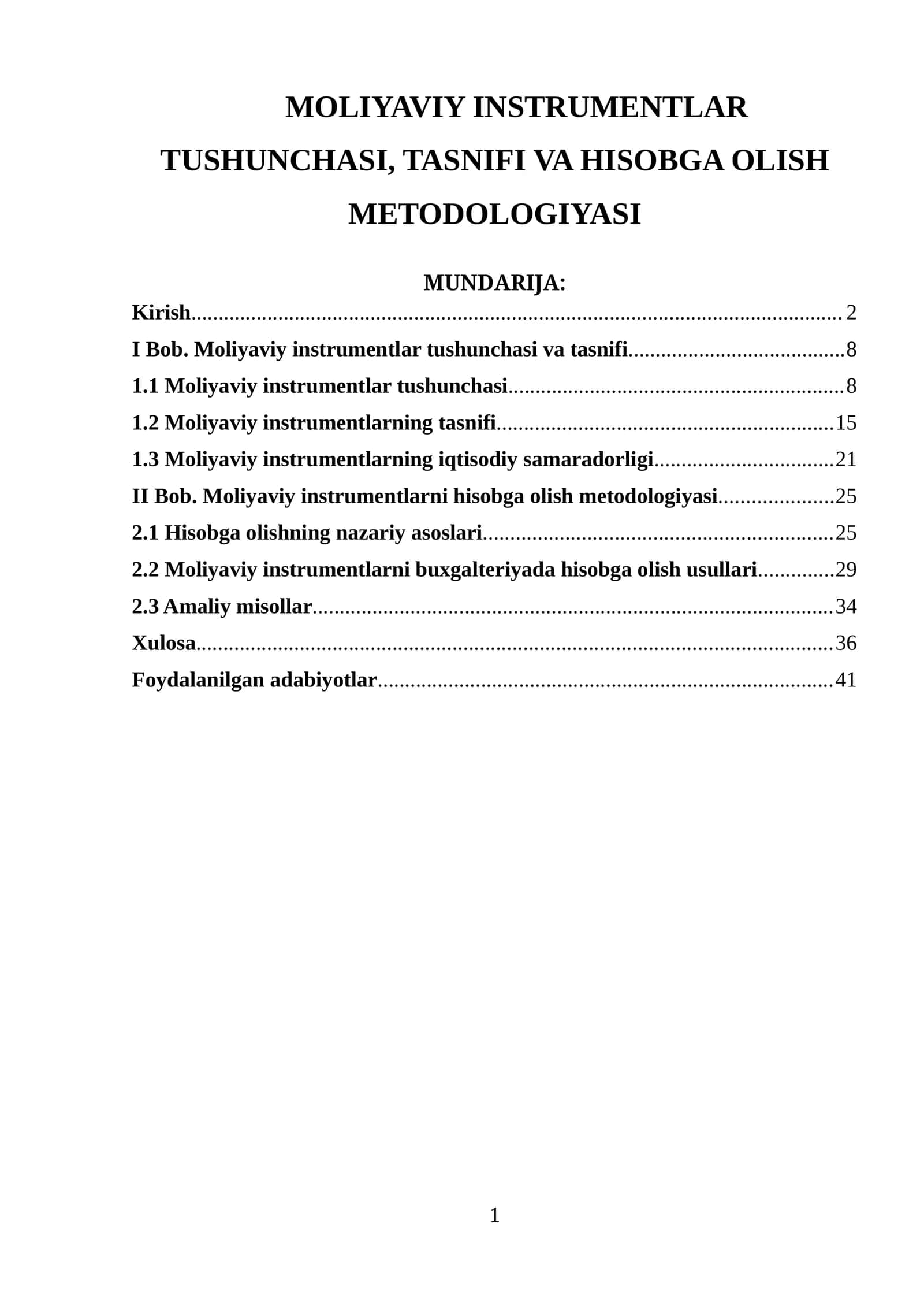MOLIYAVIY INSTRUMENTLAR TUSHUNCHASI, TASNIFI VA HISOBGA OLISH METODOLOGIYASI