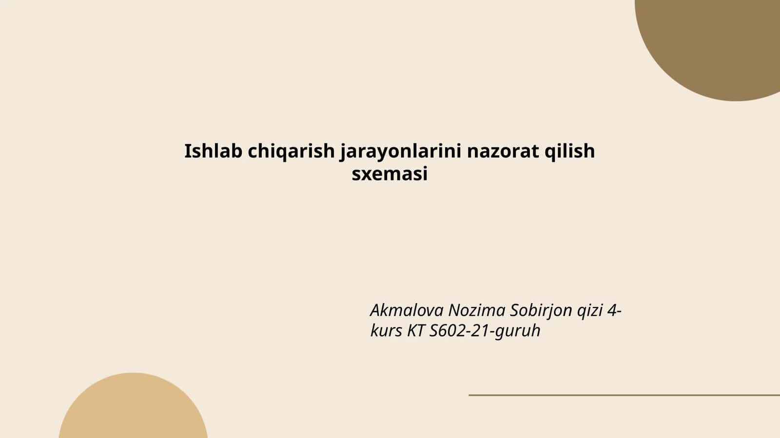 Ishlab chiqarish jarayonlarini nazorat qilish sxemasi