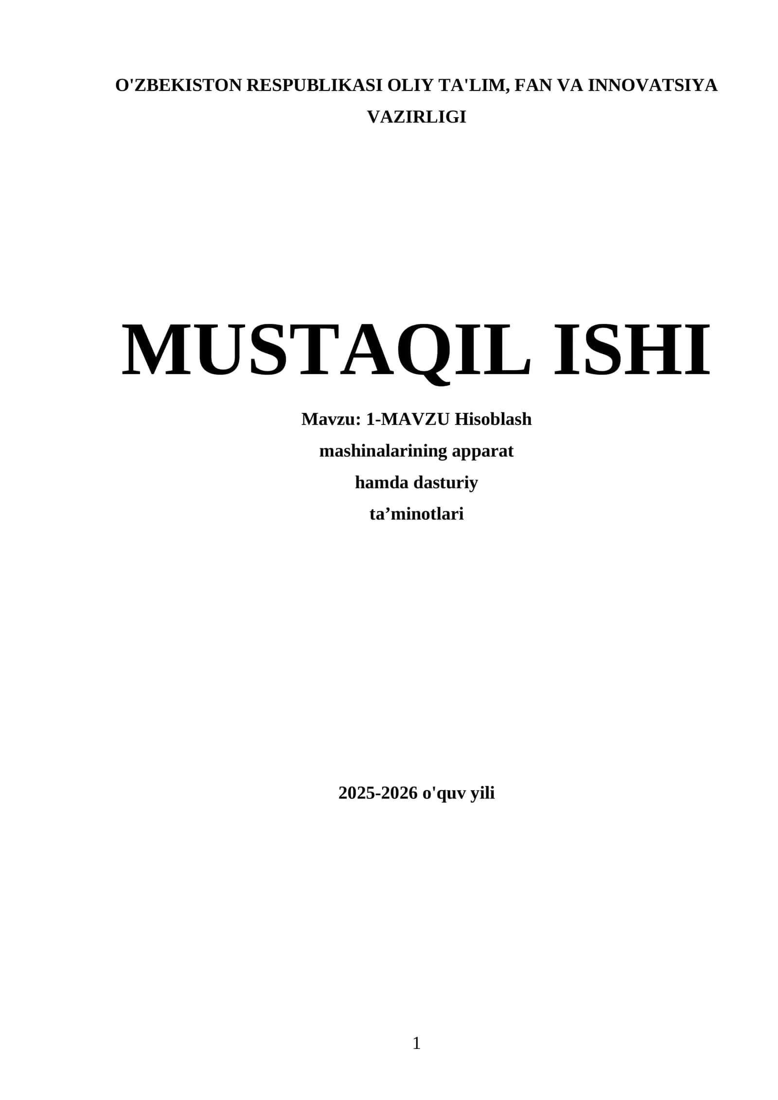Hisoblash mashinalarining apparat hamda dasturiy ta'minotlari