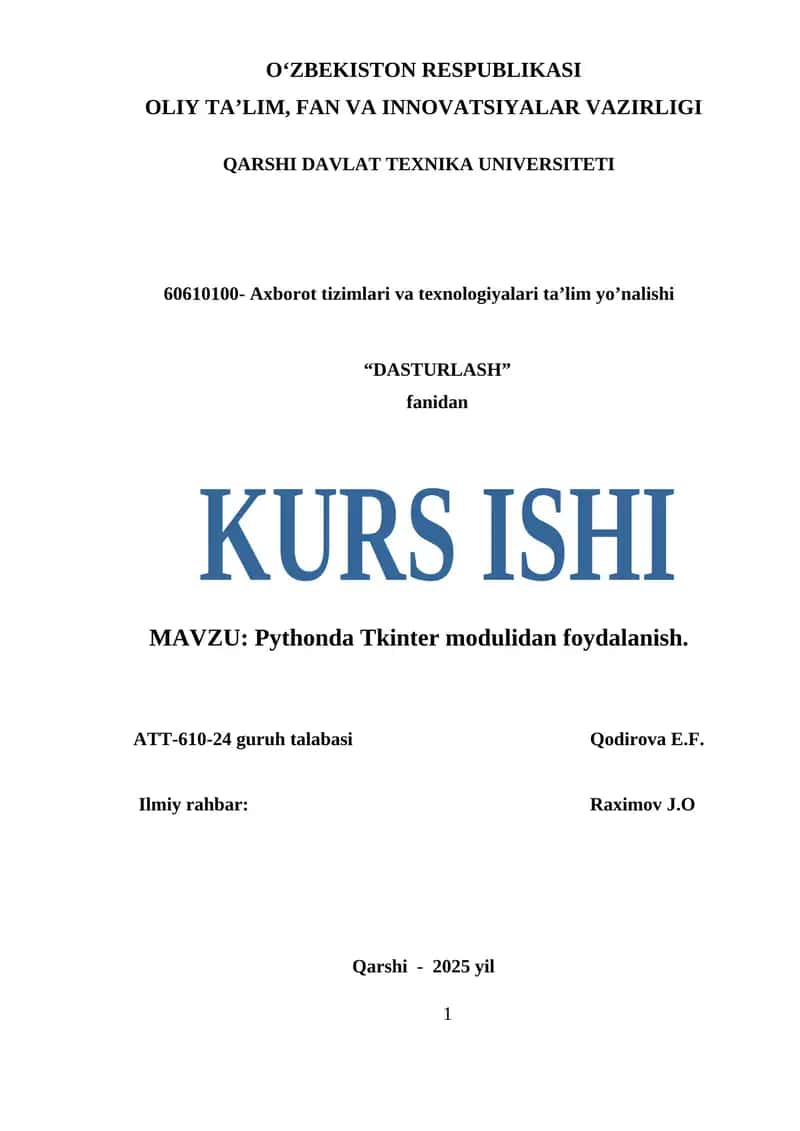 Pythonda Tkinter modulidan foydalanish