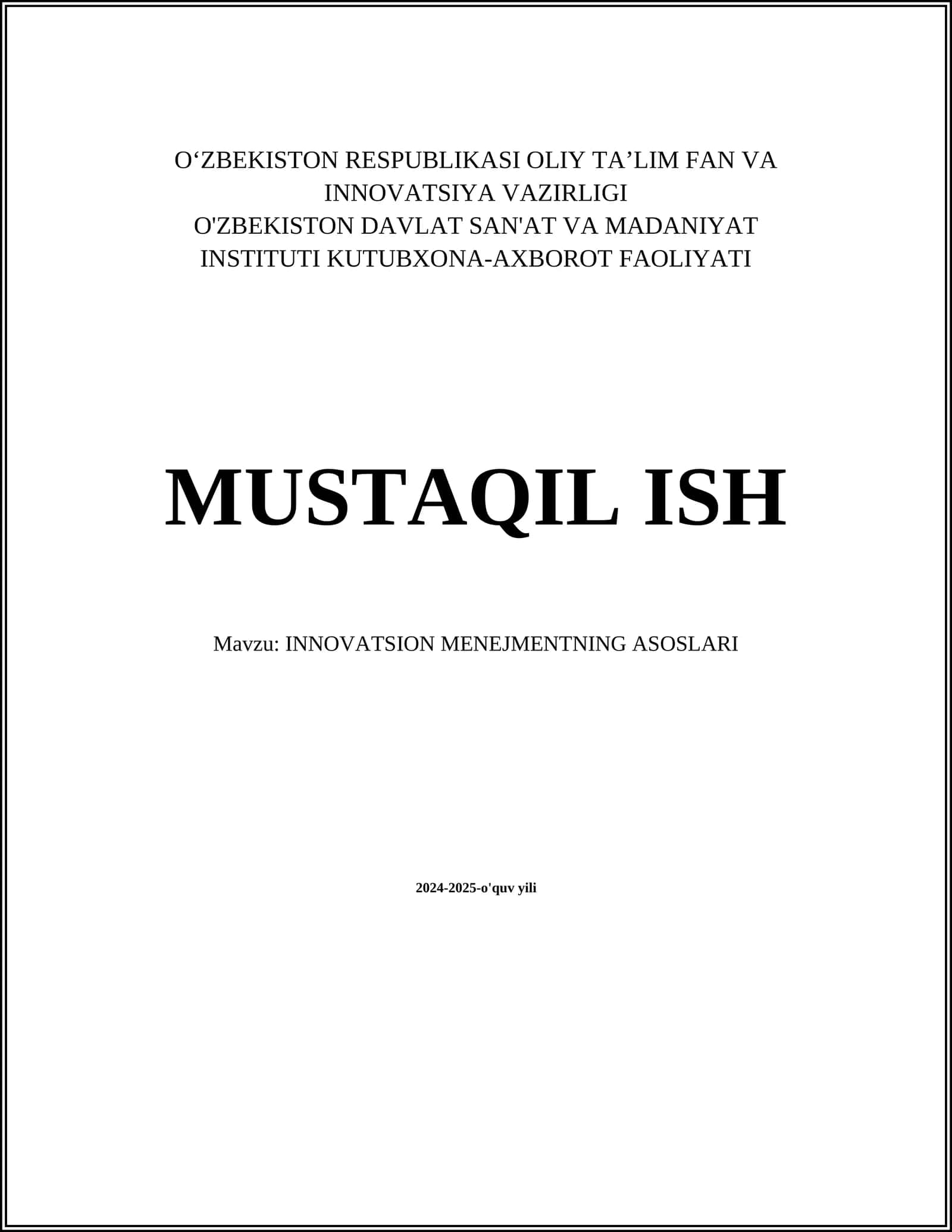 INNOVATSION MENEJMENTNING ASOSLARI