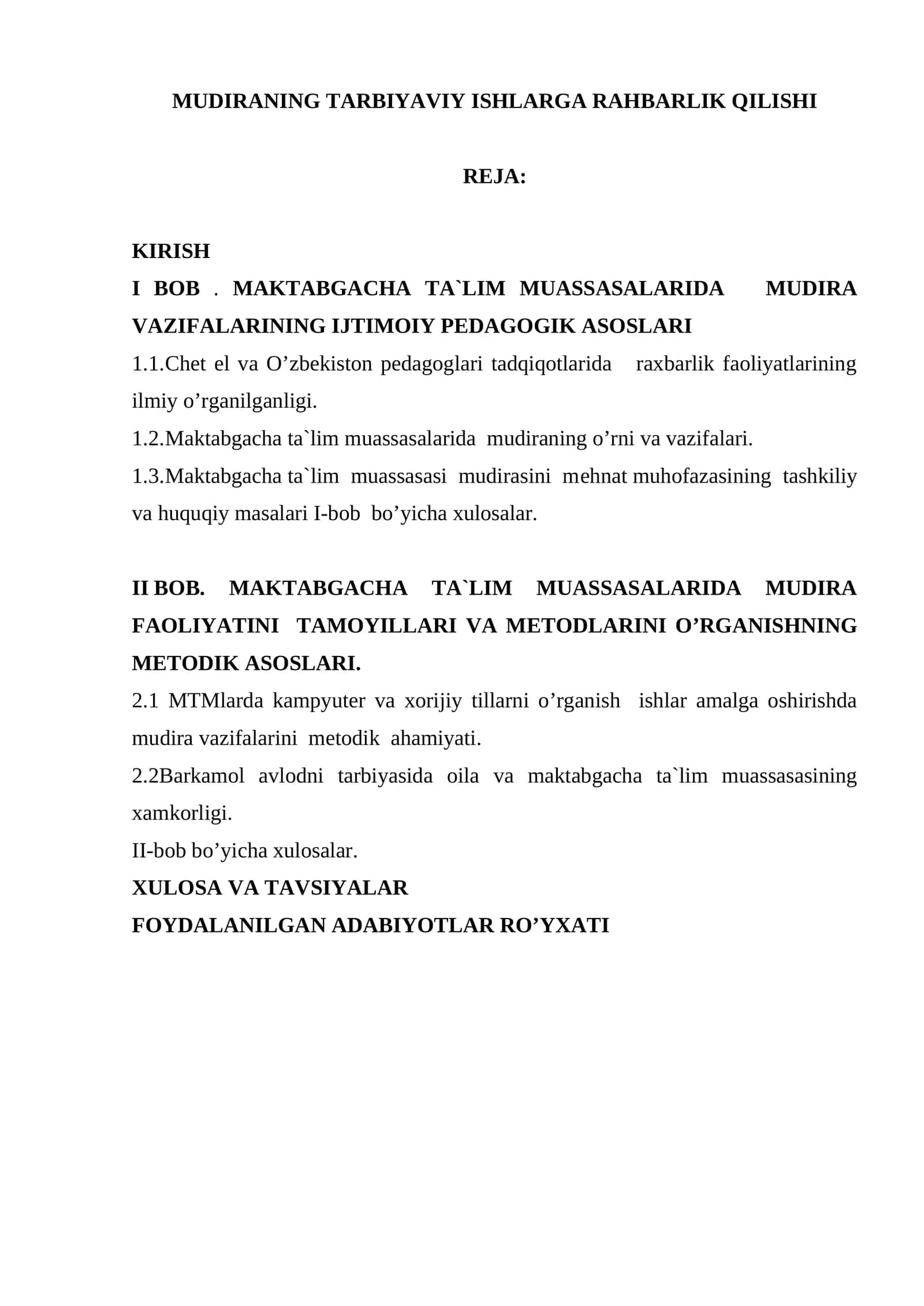 MUDIRANING TARBIYAVIY ISHLARGA RAHBARLIK QILISHI