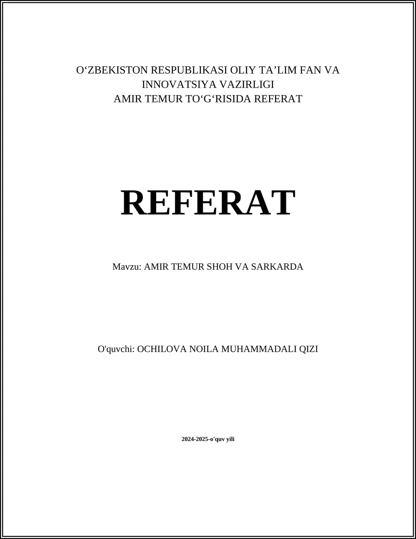AMIR TEMUR SHOH VA SARKARDA