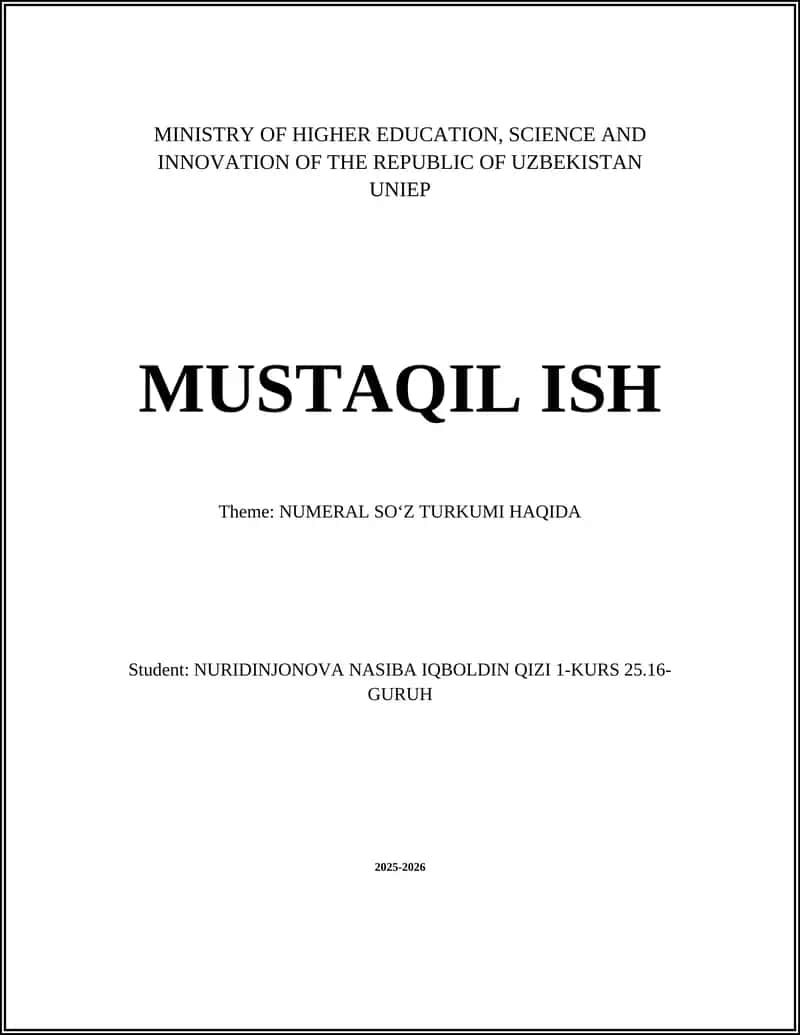 NUMERAL SOʻZ TURKUMI HAQIDA