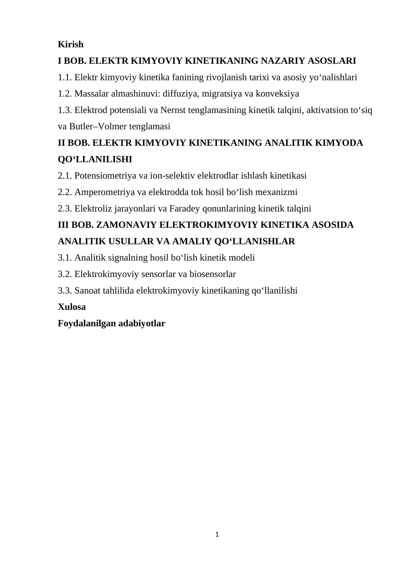 BOB. ELEKTR KIMYOVIY KINETIKANING NAZARIY ASOSLARI