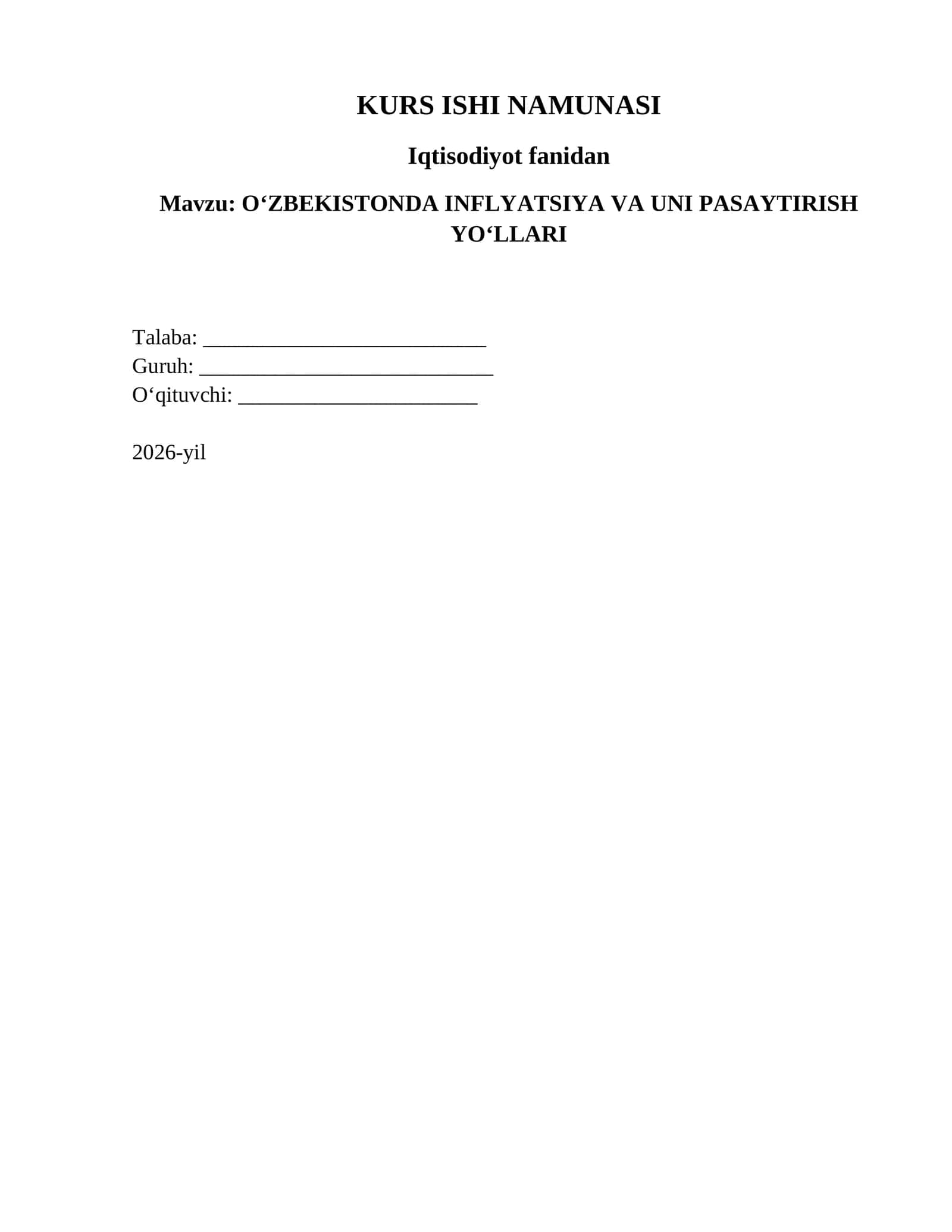 O‘ZBEKISTONDA INFLYATSIYA VA UNI PASAYTIRISH YO‘LLARI