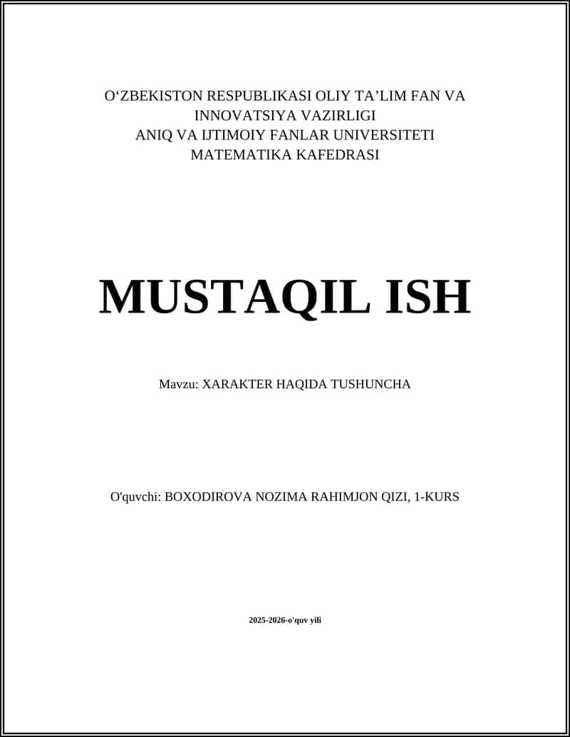 XARAKTER HAQIDA TUSHUNCHA
