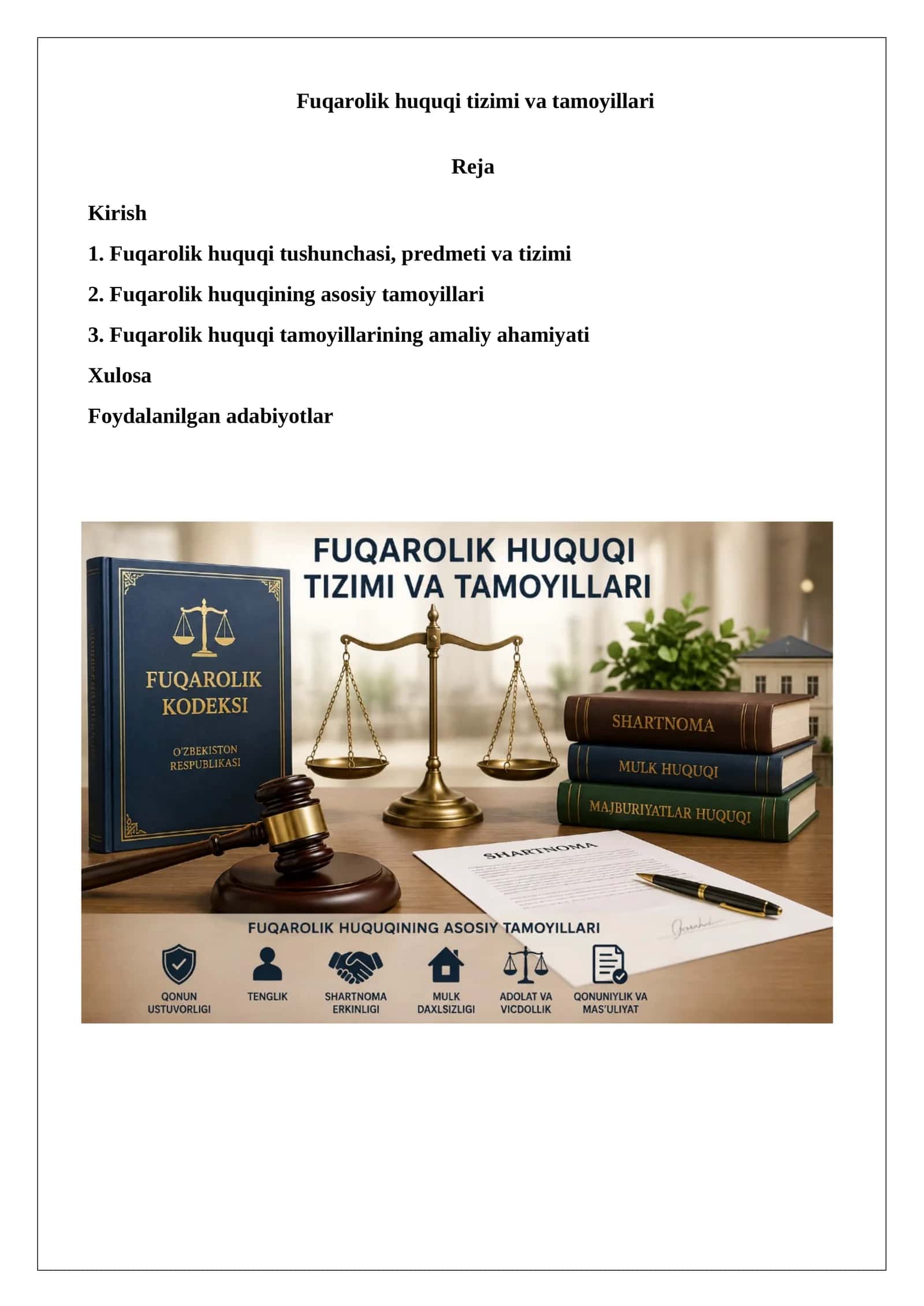 Fuqarolik huquqi tizimi va tamoyillari