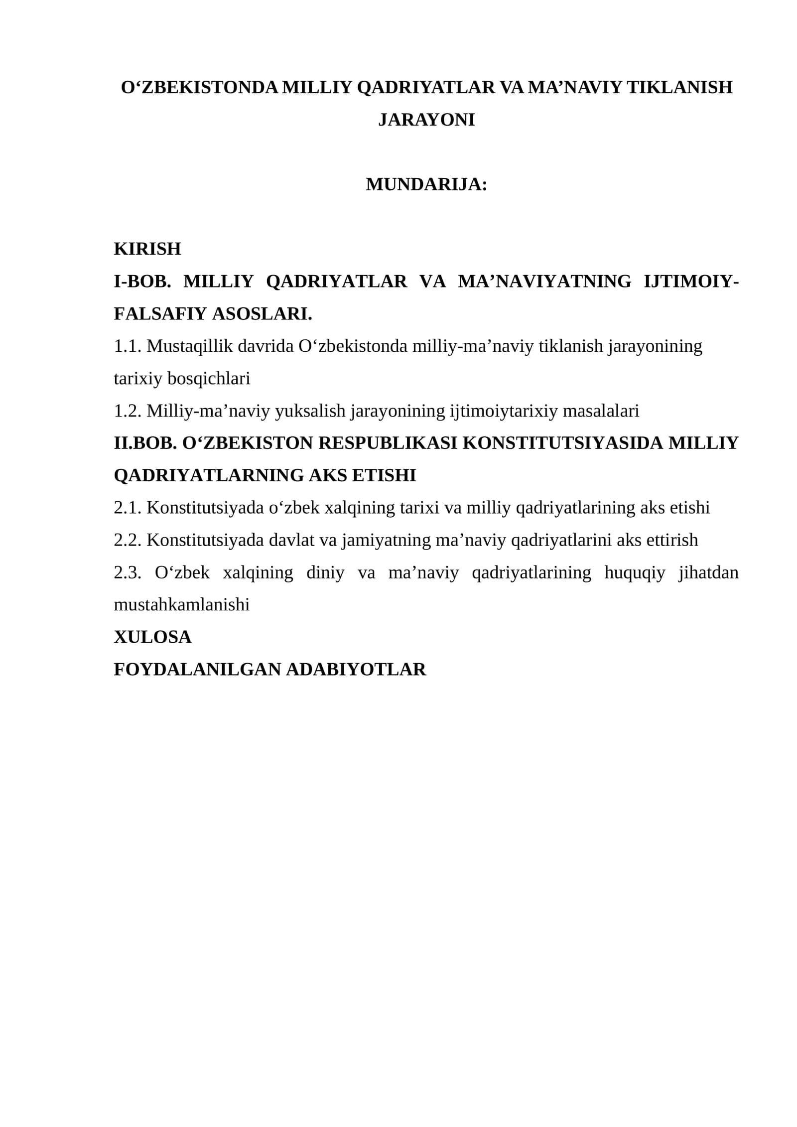 Ma’naviy va milliy qadriyatlar tarixi