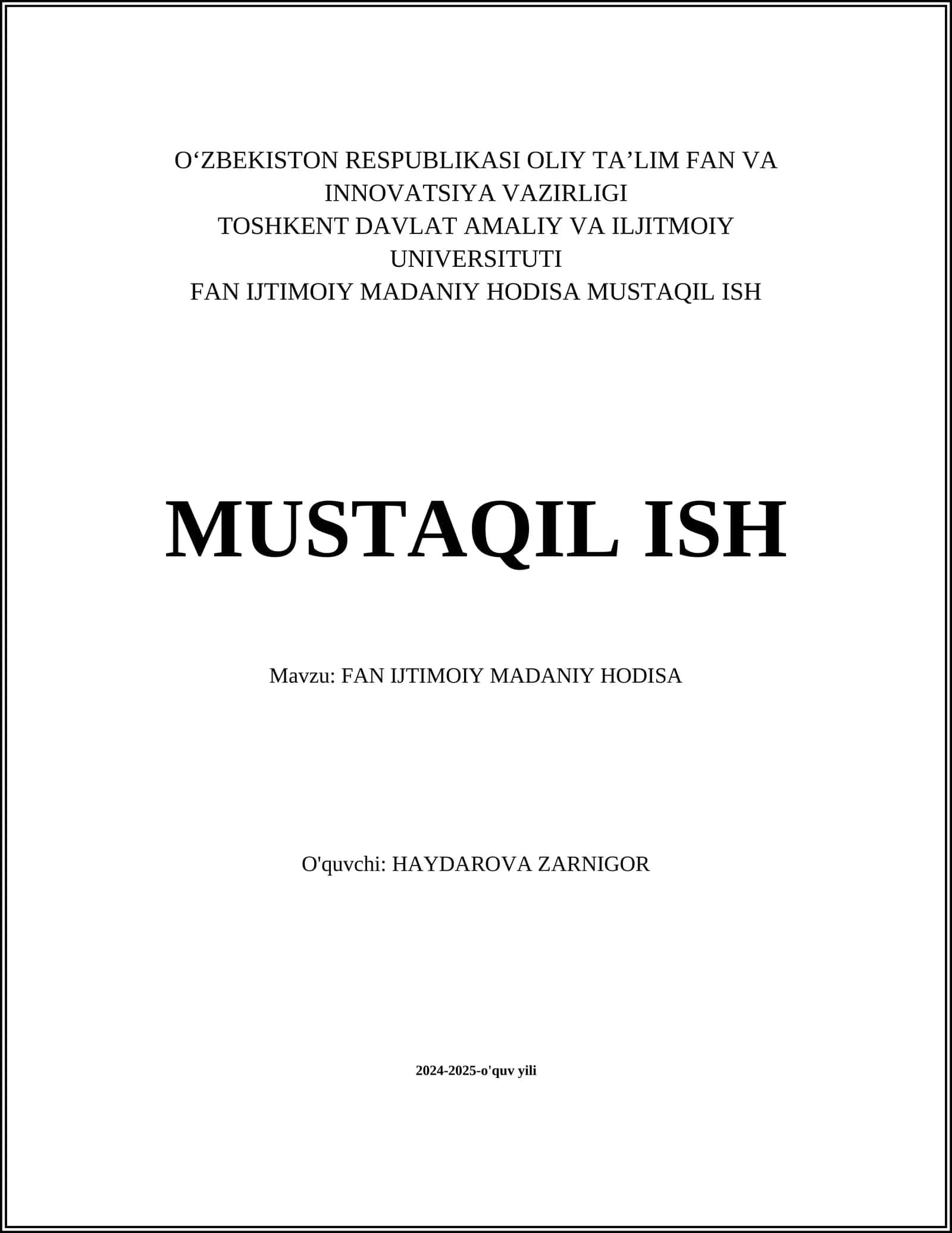 Fan Ijtimoiy Madaniy Hodisa