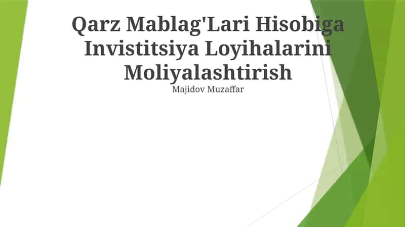 Qarz Mablag'Lari Hisobiga Invistitsiya Loyihalarini Moliyalashtirish