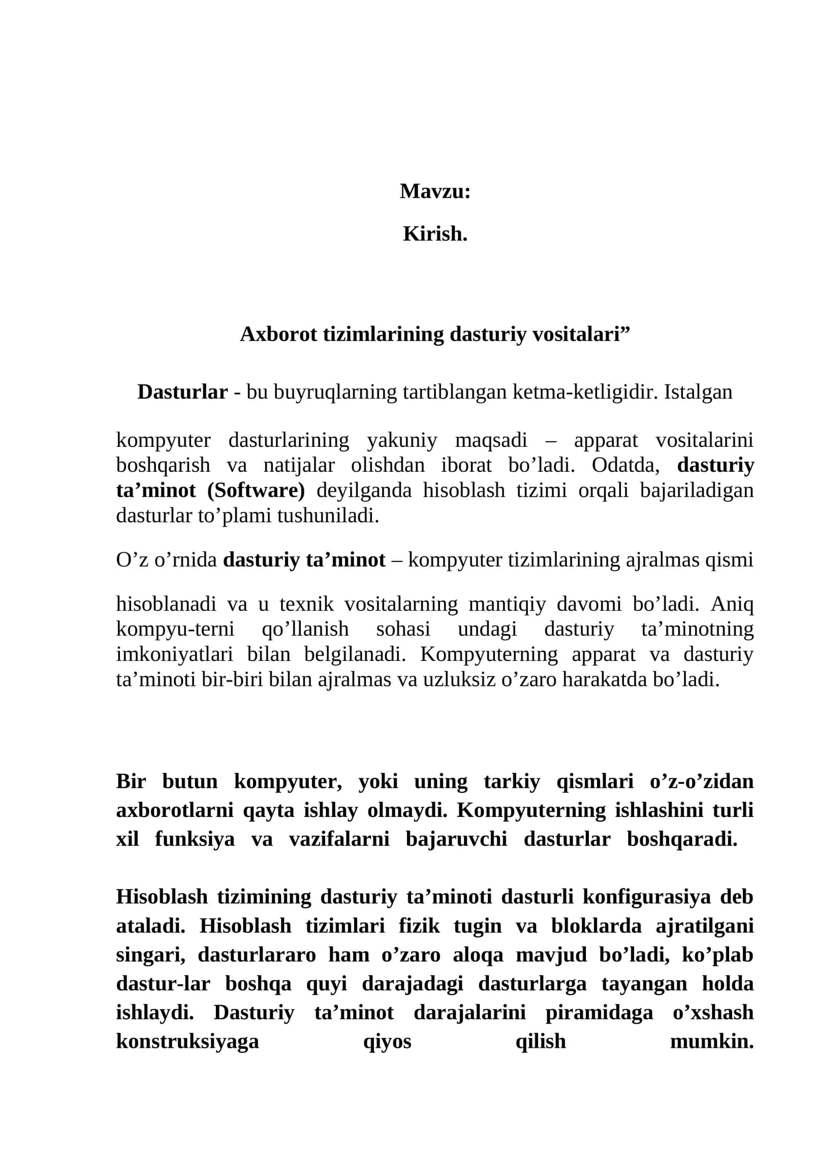 Axborot tizimlarining dasturiy vositalari