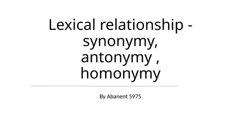Lexical relationship - synonymy, antonymy, homonymy