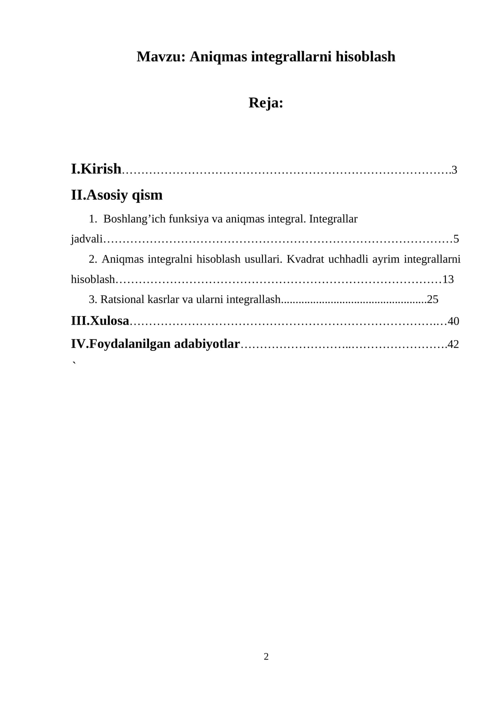Aniqmas integrallarni hisoblash