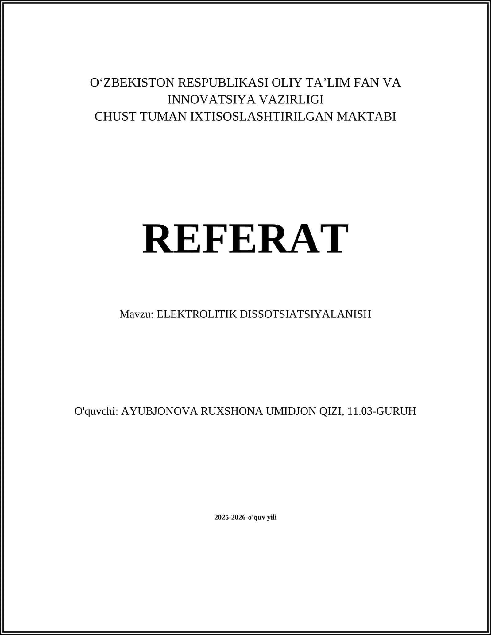 ELEKTROLITIK DISSOTSIATSIYALANISH