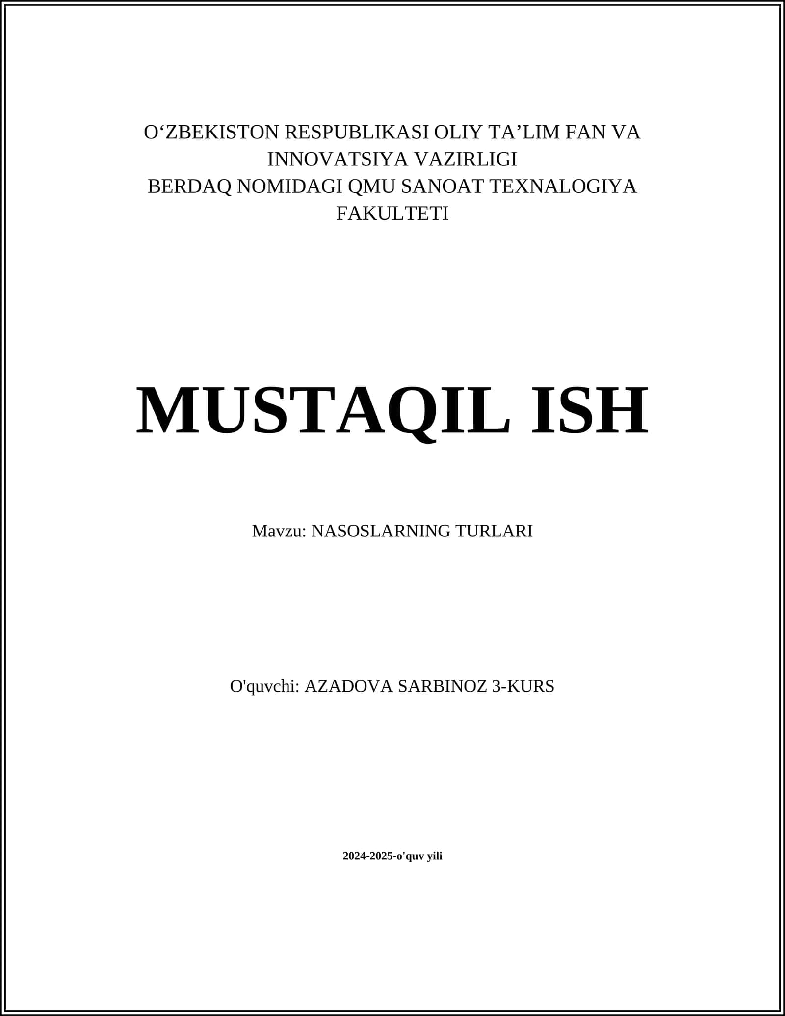 NASOSLARNING TURLARI