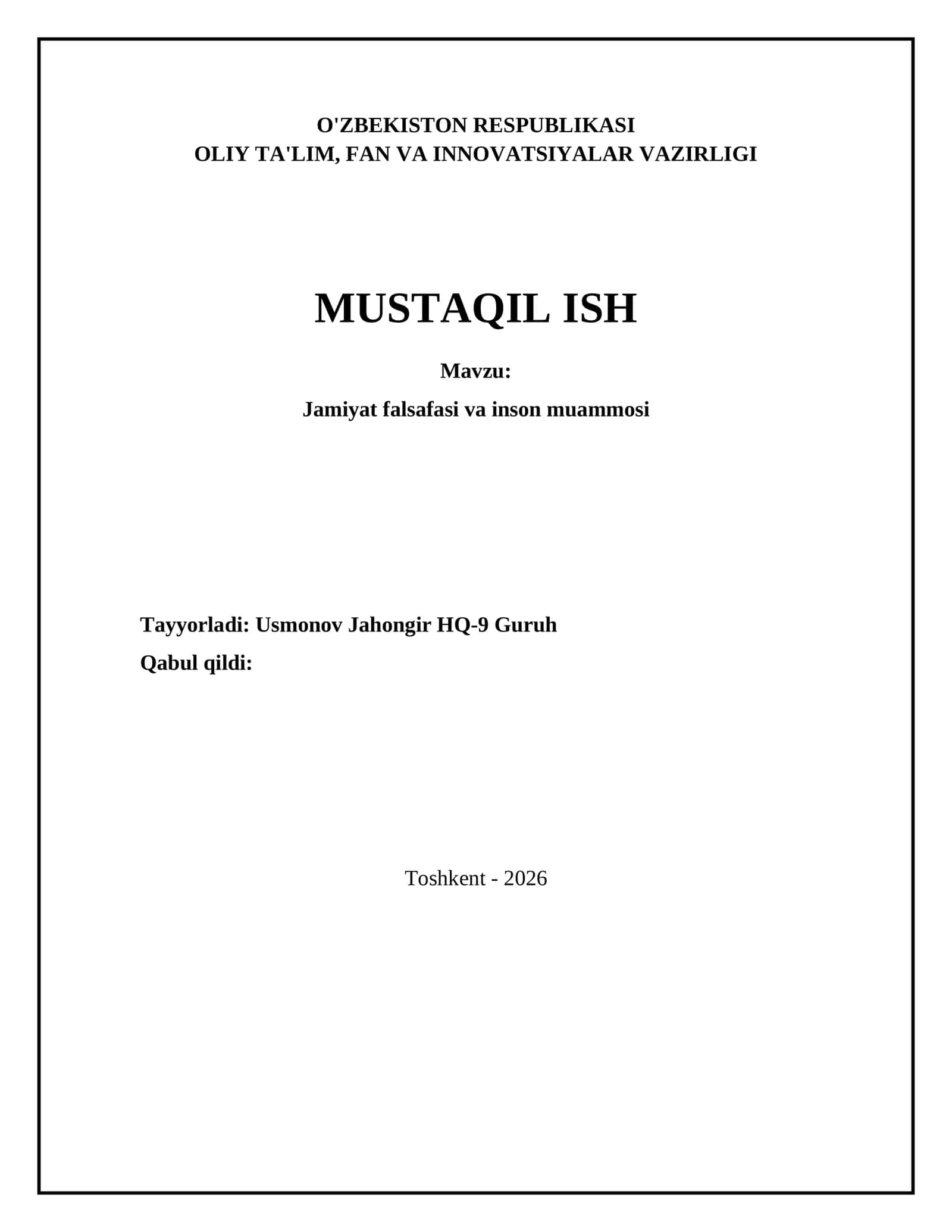Jamiyat falsafasi va inson muammosi