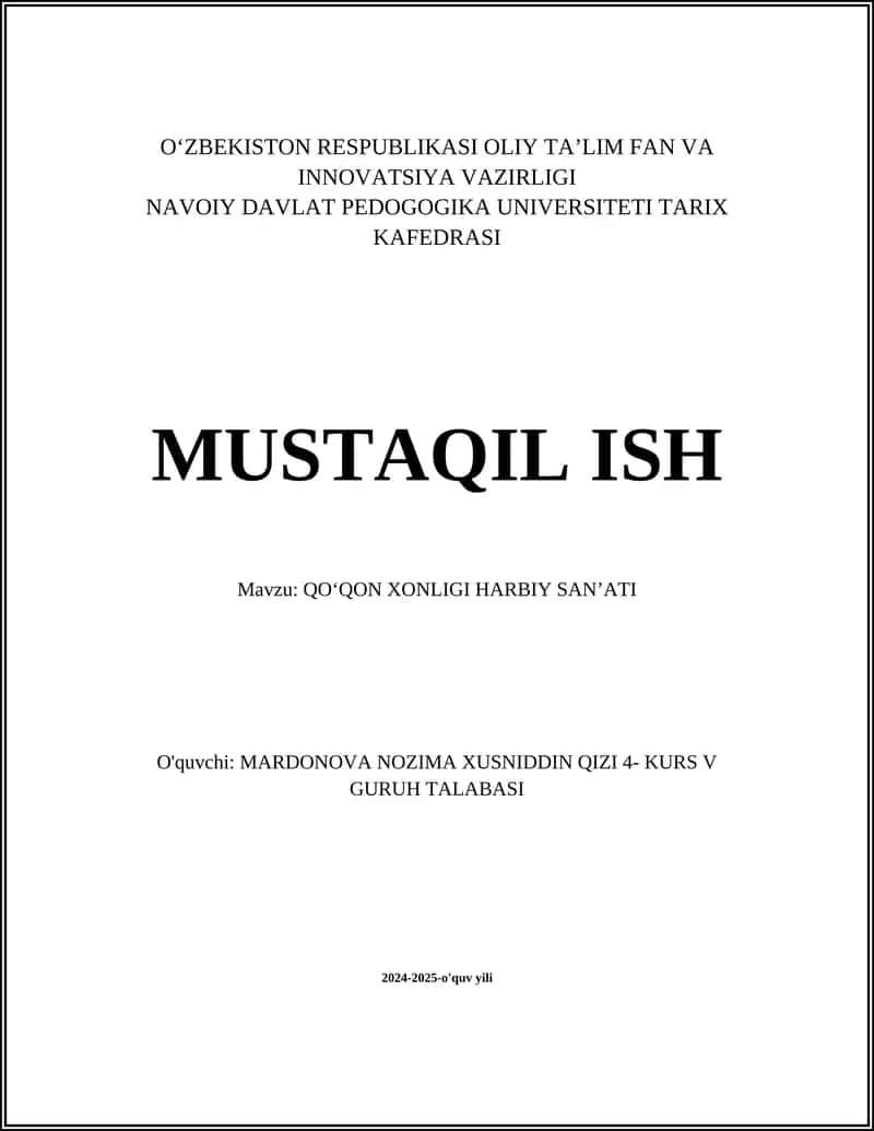 QOʻQON XONLIGI HARBIY SANʼATI