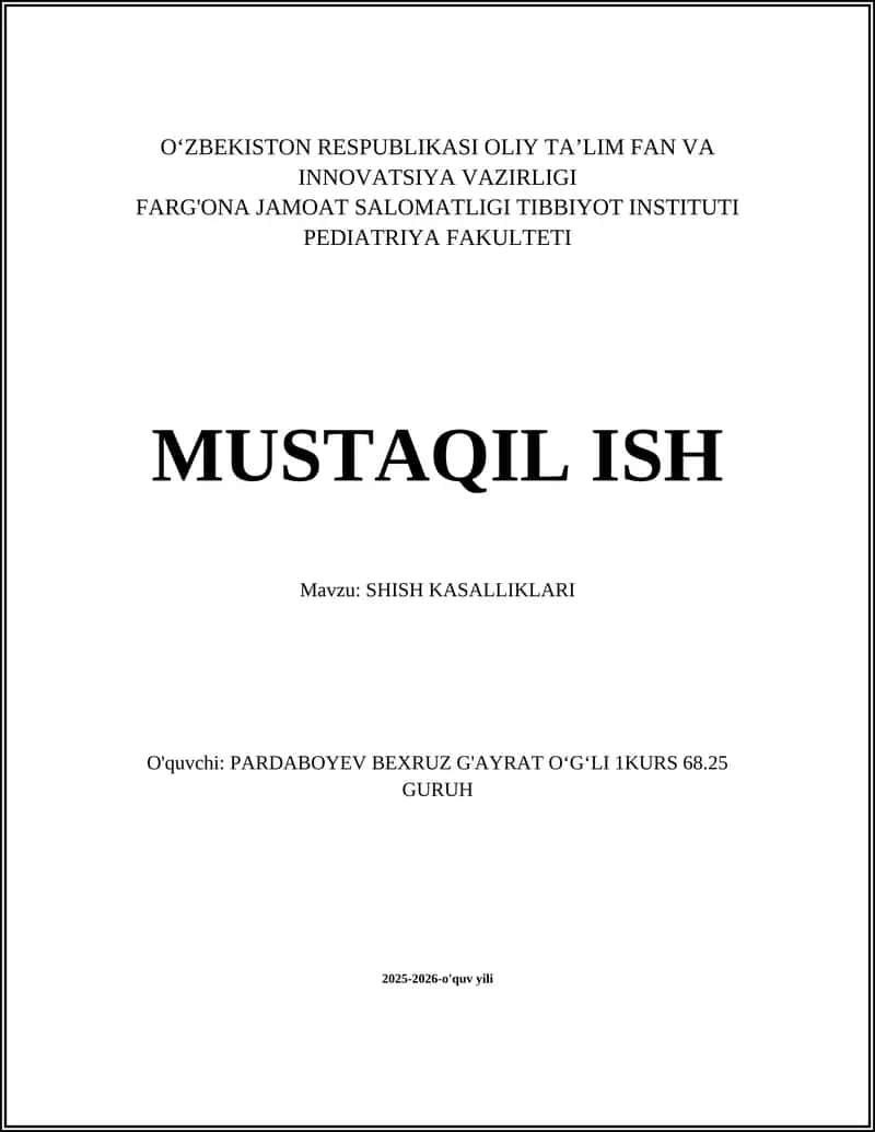 SHISH KASALLIKLARI