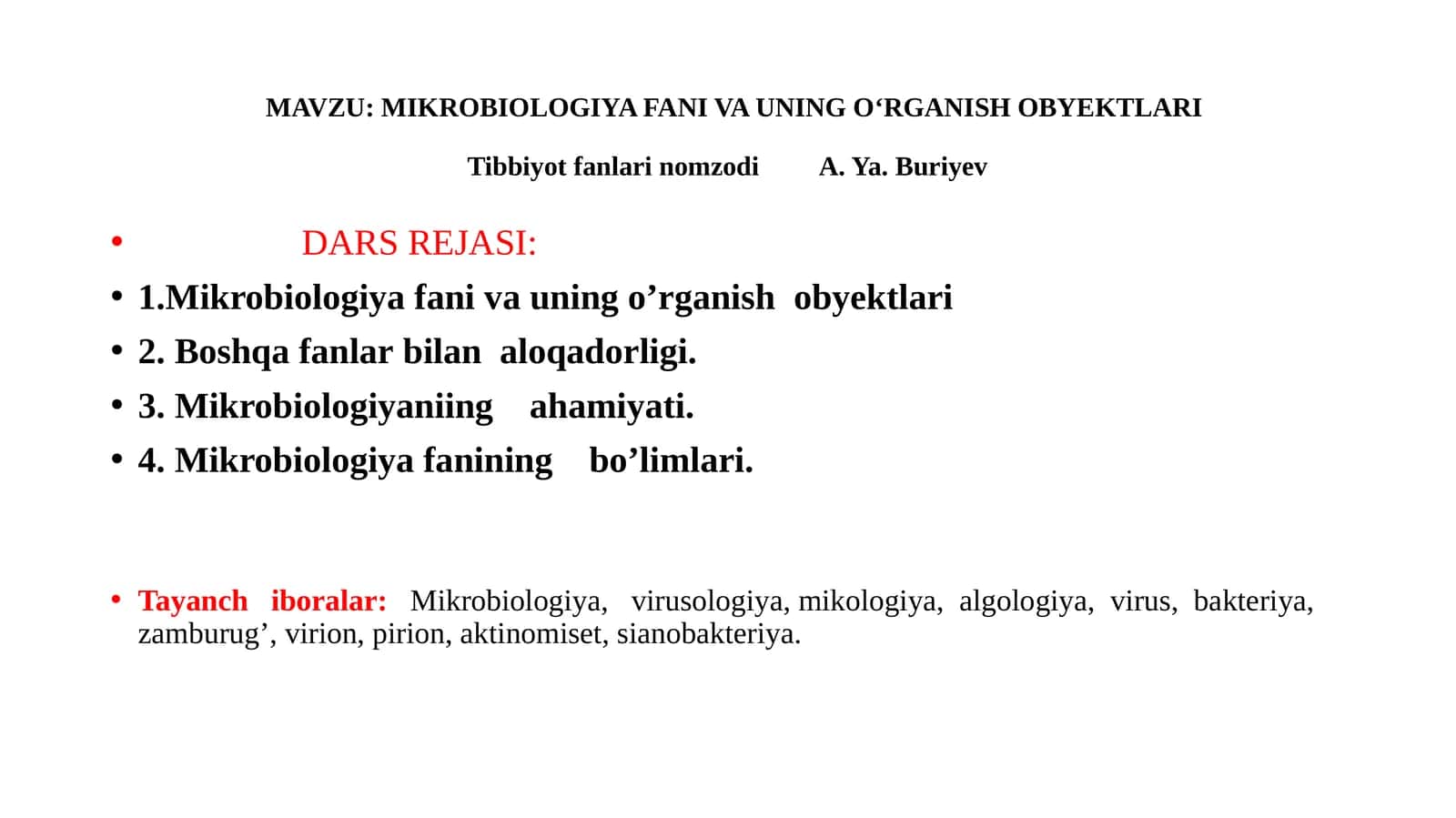 MIKROBIOLOGIYA FANI VA UNING O‘RGANISH OBYEKTLARI