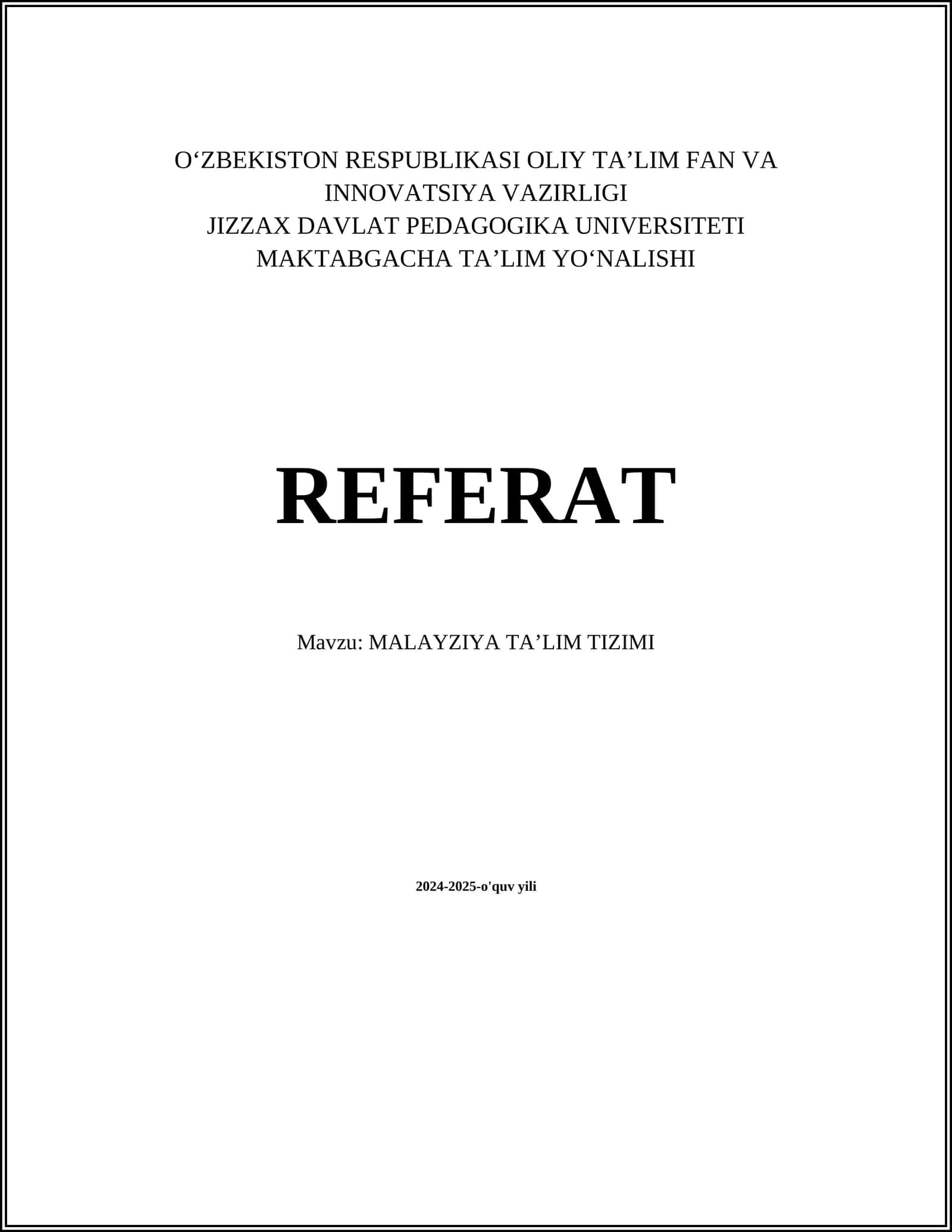 MALAYZIYA TAʼLIM TIZIMI
