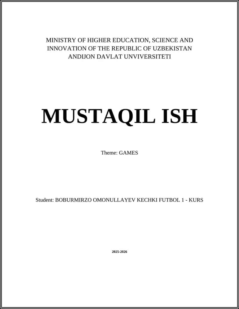 MUSTAQIL ISH - GAMES