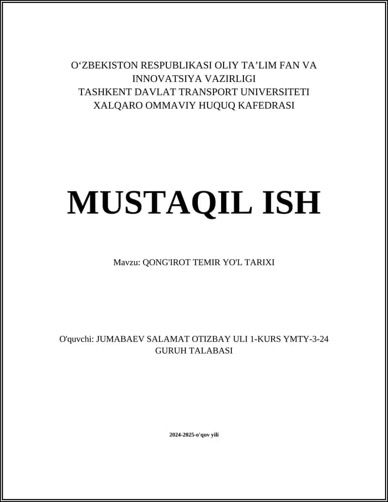 Qong'irot Temir Yo'lining Ishlab Chiqilishi