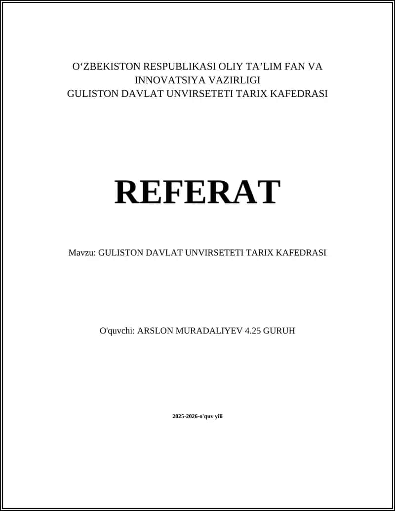 Guliston Davlat Universiteti Tarix Kafedrasi
