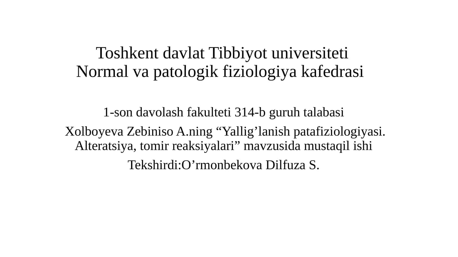 Yallig’lanish patofiziologiyasi. Alteratsiya, tomir reaksiyalari