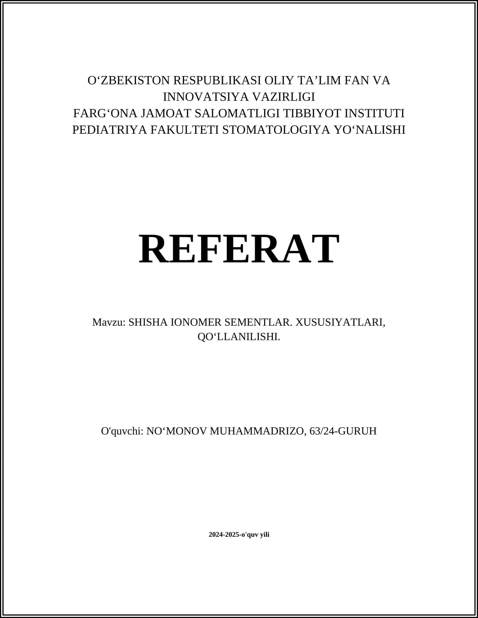 SHISHA IONOMER SEMENTLAR