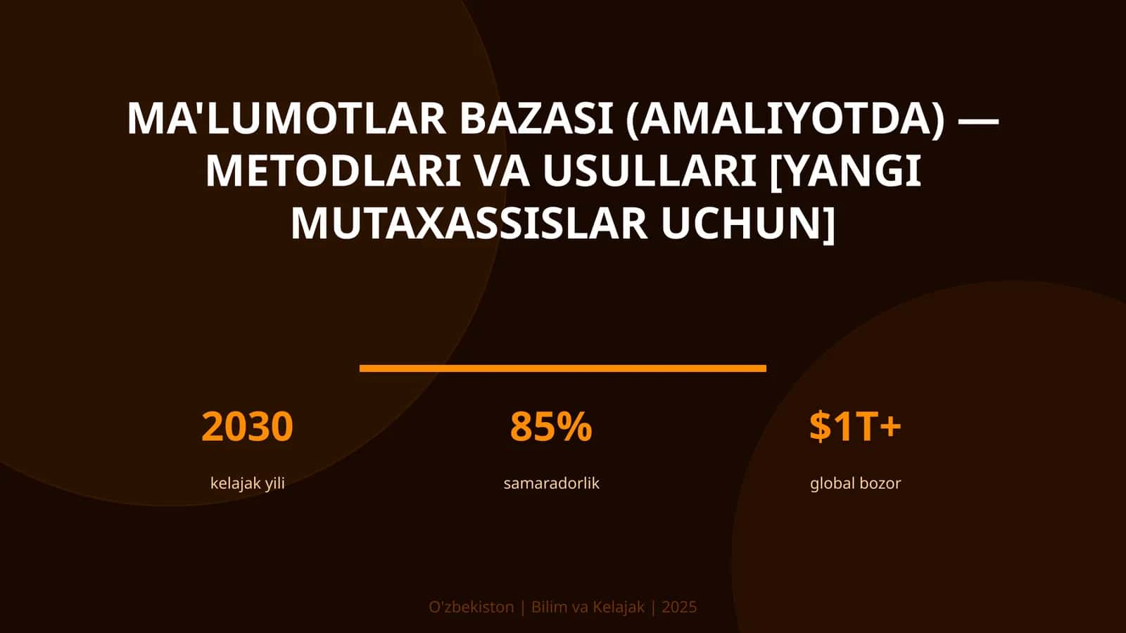 MA'LUMOTLAR BAZASI (AMALIYOTDA) — METODLARI VA USULLARI [YANGI MUTAXASSISLAR UCHUN]